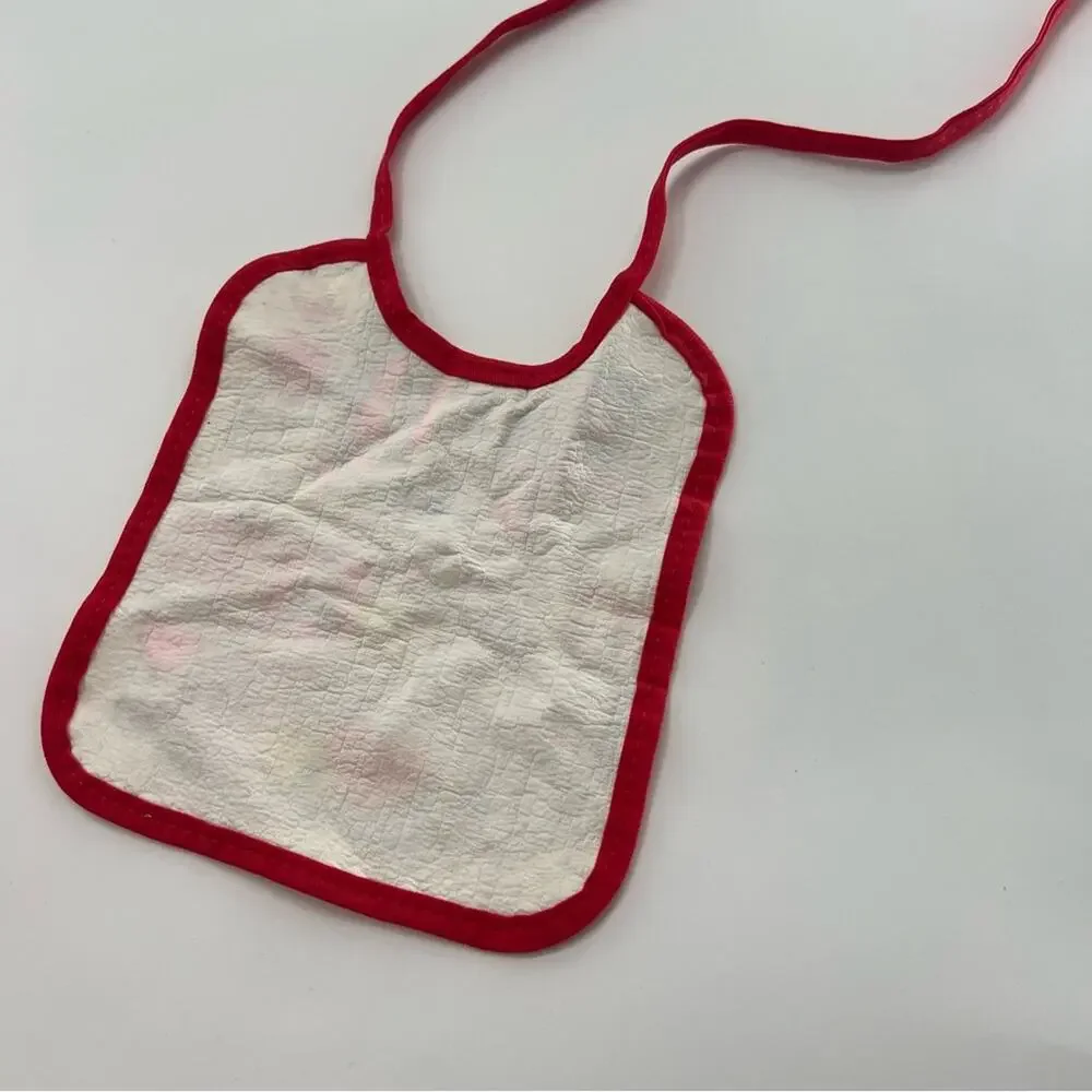 Vintage Baby Bib Red White ABC Animals Terrycloth Plastic